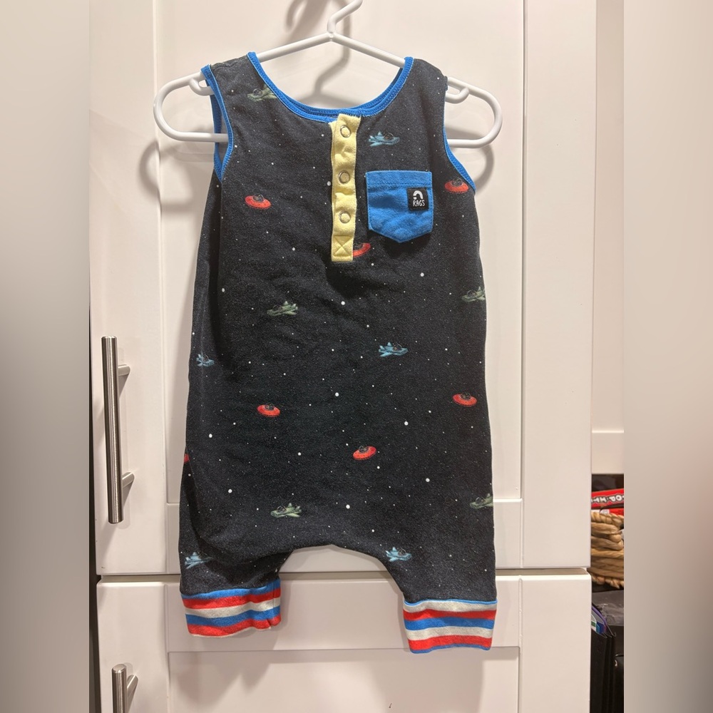 Rags to Raches Gray and Blue Romper